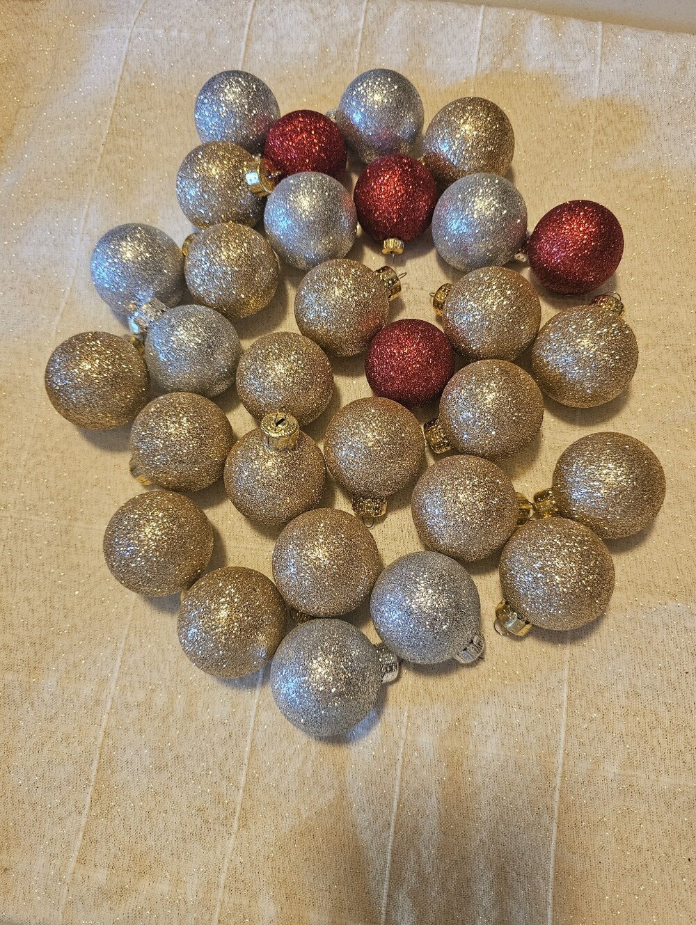 Christmas Glitter Ornament Lot – Red, Silver & Gold
